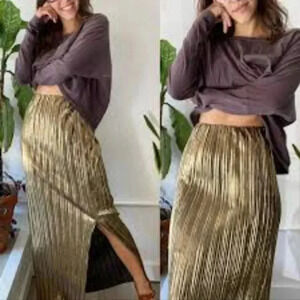 Sopranos Gold Black Maxi Skirt Size Medium Shiny Slit Event Special Occasion NWT